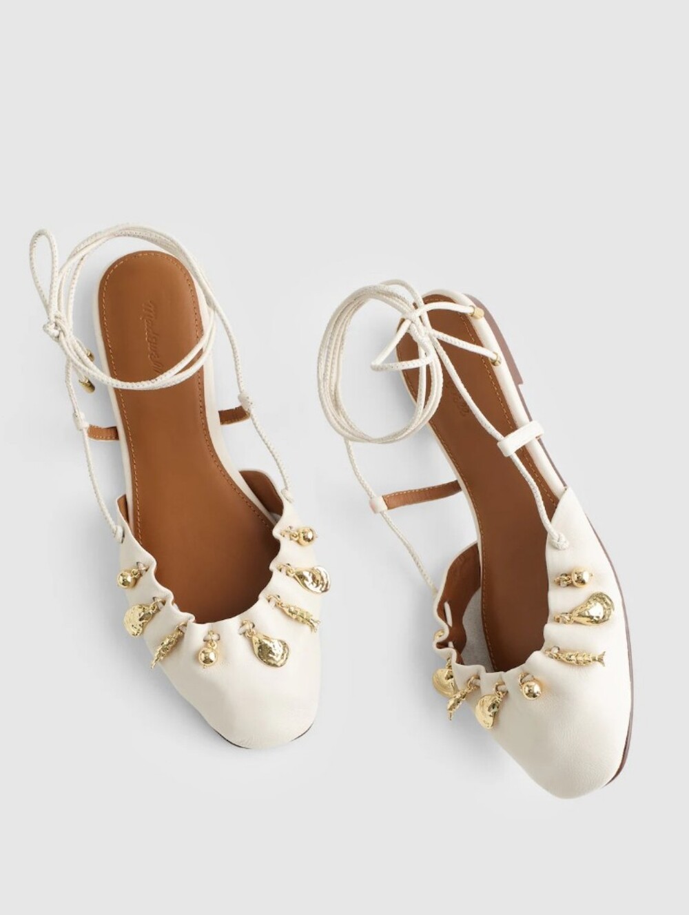 Madewell x Shopbop Greta Ruched Ankle-Tie Flat in Leather OA195 Size 7.5